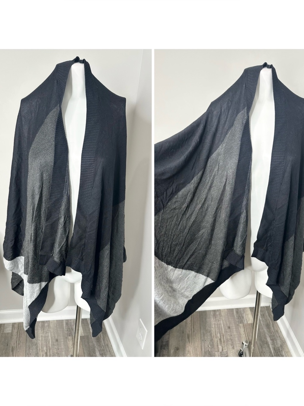 Active Life Black & Gray Open Front Draped shawl- one size